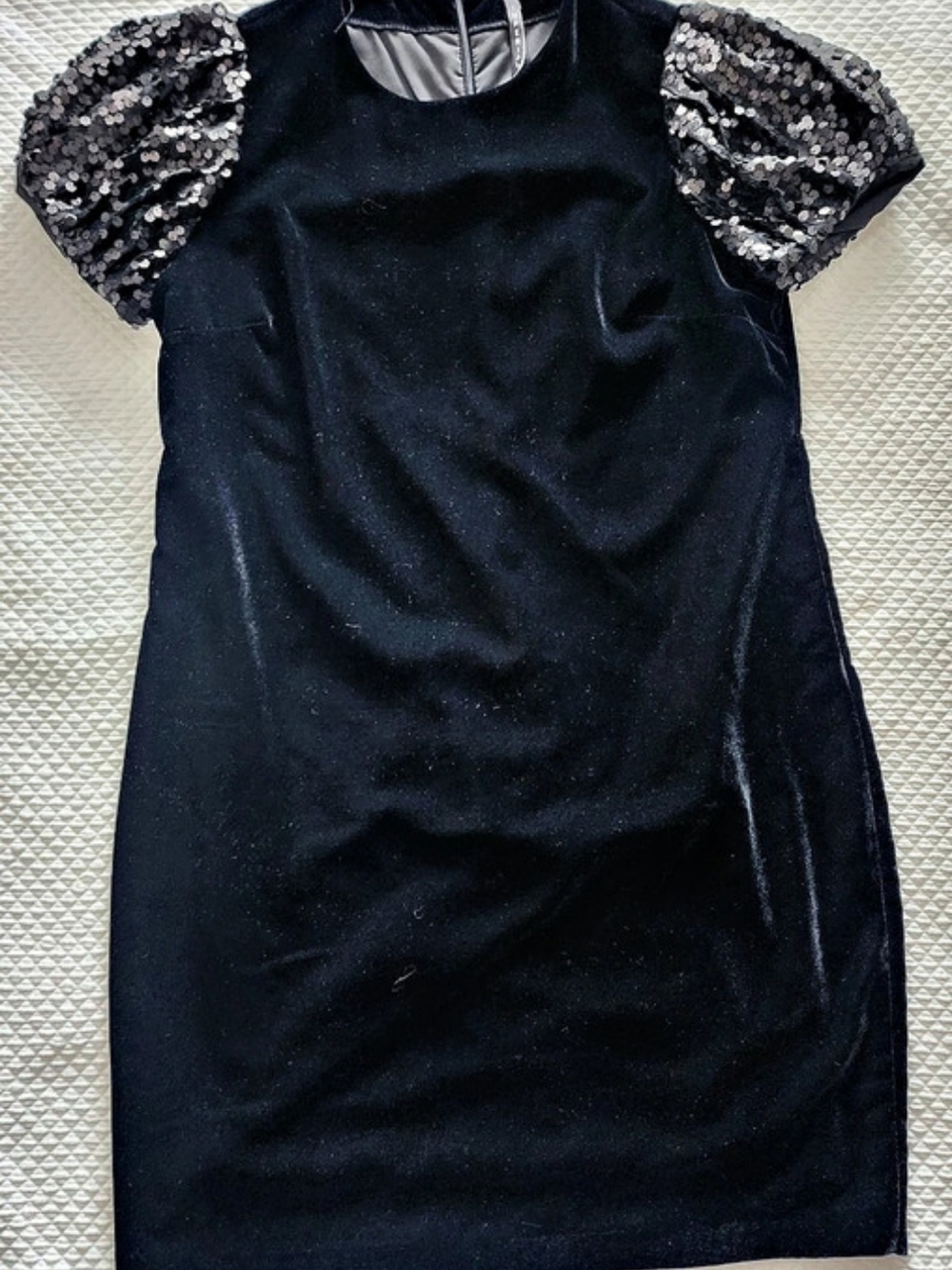 Imperial Italy Black Velvet Mini Dress Sequin Puff Short Sleeve Size M